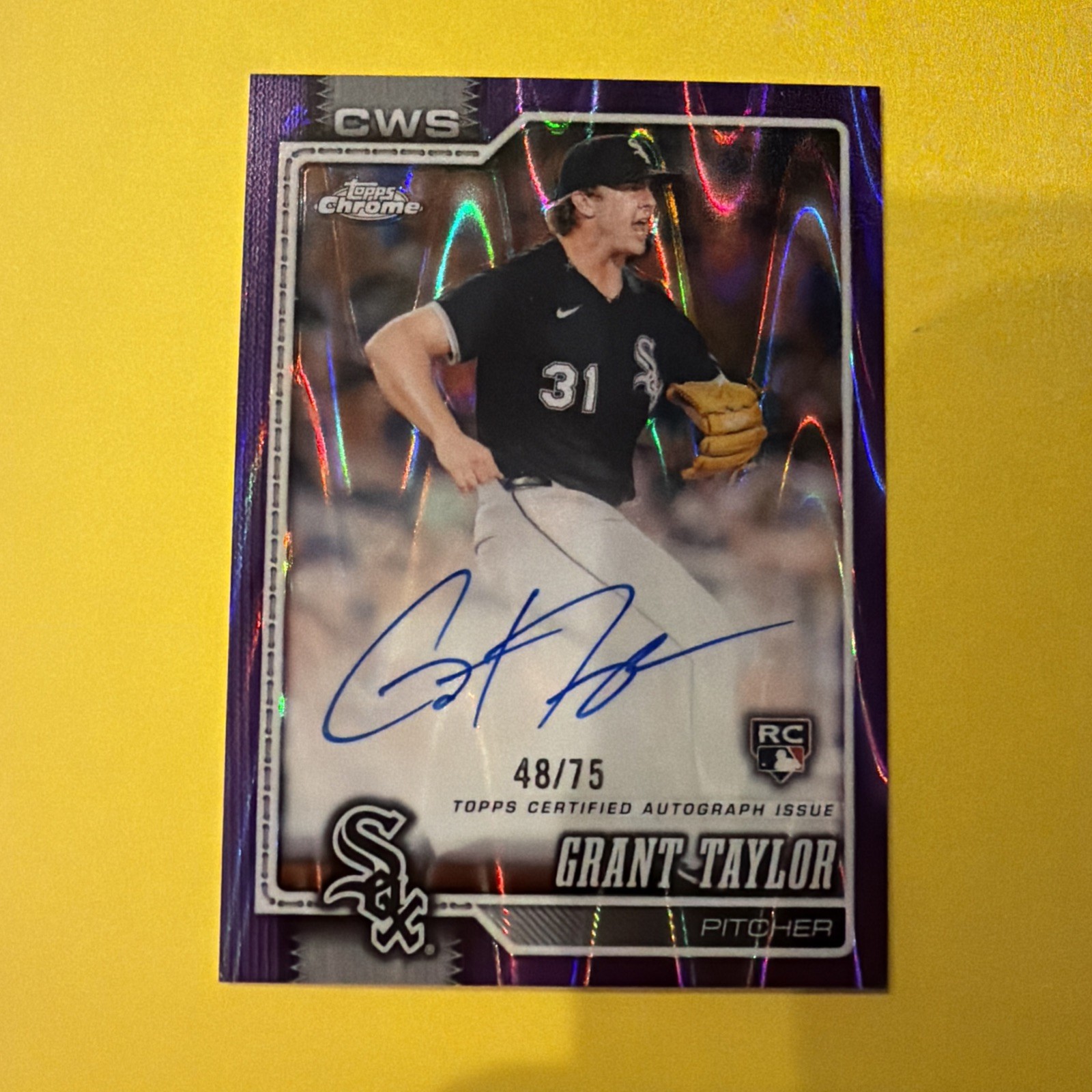 2026 Topps Chrome Baseball Grant Taylor Rookie RC Purple RayWave /75 White Sox