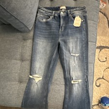 Altar'd State Distressed Raw Hem Medium Wash Denim Straight Women's Jeans