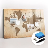 Premium Magnetwand Glas Mit Marker Schwamm Magneten Gemalte Weltkarte 90X60 Cm