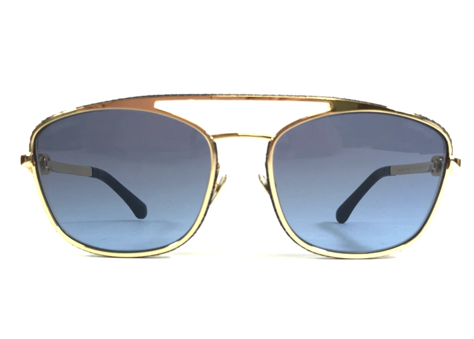 Chanel Sunglasses 4290-Q c.125/S2 Gold Denim Leather Aviators with Blue Lenses - Image 2 of 4