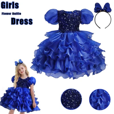 Kids Girls Dress Flower Ruffle Wedding Bridesmaid Formal Princess Party Gown UK