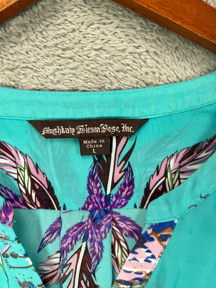 Blusa Camisa Mushka Sienna Rosa Mujer Grande Top Azul Estampado Pluma Manga 3/4 Foto 4 de 4