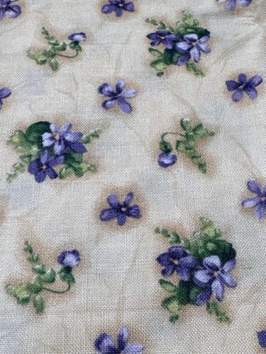 Vintage Floral Fabric 1/4 yard x 44" Purple Violets Print Beige Cotton for Sewin