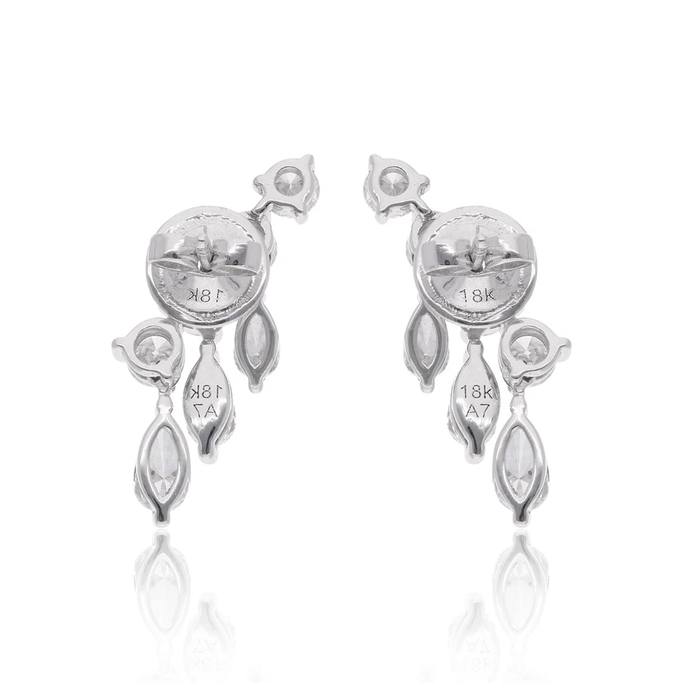 Natural SI/H Pear Round Diamond Dangle Earrings 14k White Solid Gold 0.51 Ct. - Image 4 of 4