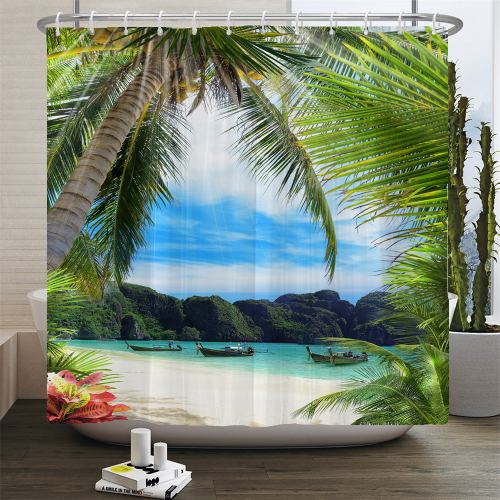 3D Strand Landschaft Duschvorhänge Meer Ozean Badezimmer Vorhang Dekor Badevorhang - Bild 43 von 52