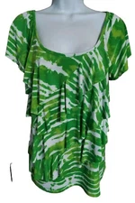 AB Studio Women's TOP Shirt  Blouse Liquid Knit RUFFLED Medium Made in USA