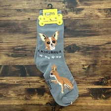 NWT Foozys Grey Chihuahua Dog Design Socks Crew Cut Women's One Size