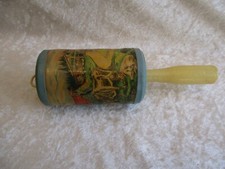 HTF Antique Celluloid Cylinder Handled Baby Rattle - Germany Scenery