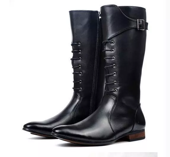 England Style Mens Lace Up Buckle Mid Calf High Riding Boots