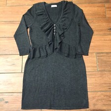 Calvin Klein Charcoal Gray Ruffle Neck Knit Sweater Dress Women's Size M Career