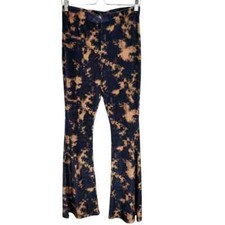 Topshop Tie Dye High Rise Bell Bottom Flared Retro Velvet Pants Size 8