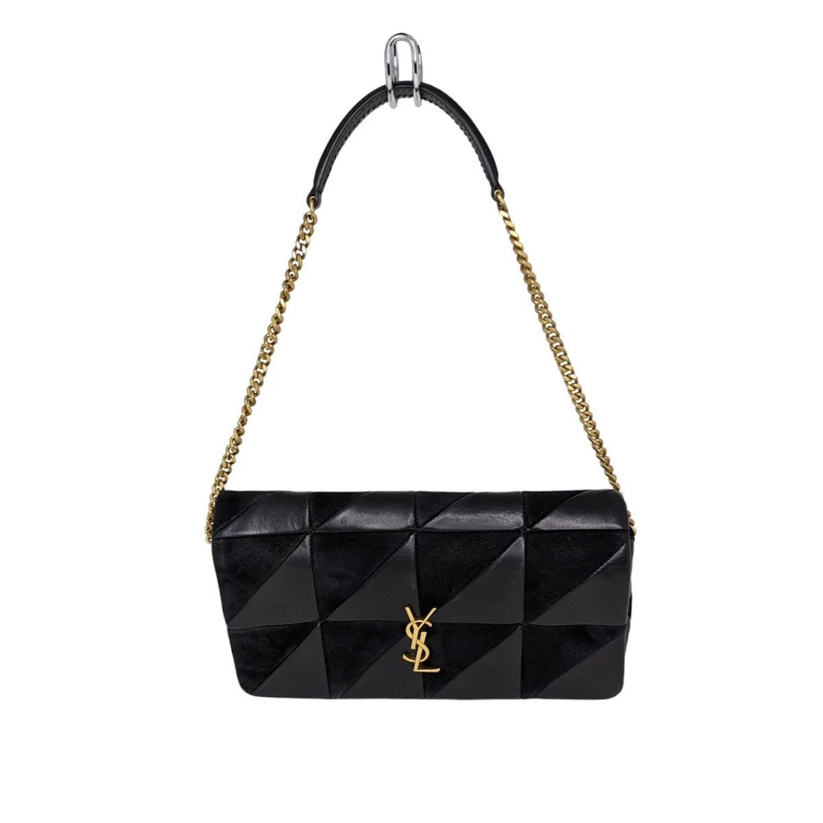 Yves Saint Laurent Black/Silver Suede Star Print Envelope Small Wallet on Chain Bag