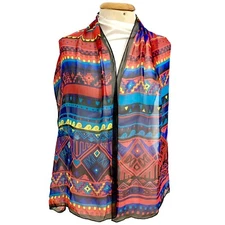 COVERI COLLECTION 100% silk scarf - multicolor tribal pattern - 62"x16" -  #A38