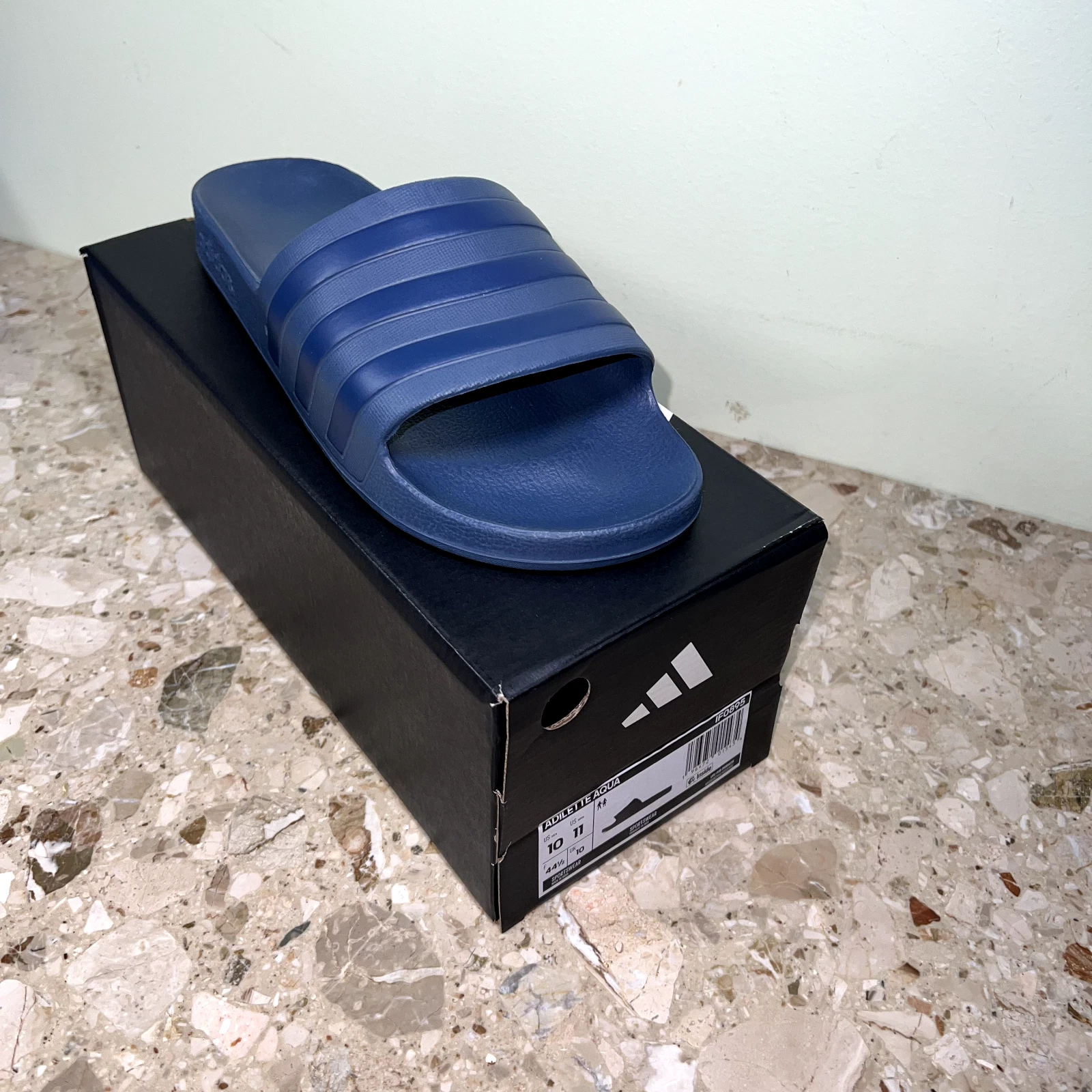 Adidas Unisex Adilette Aqua Sportwear Slip On Sandals, Slides Color Dark Blue.