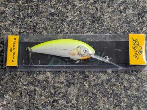 Bagley Balsa Shad 08 Silver Fluorescent Chart 3 1/4" 5/8 oz Diving Lure Vintage