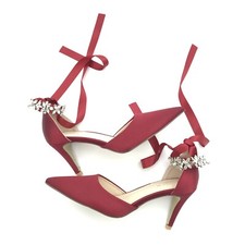 Kailee P Red Satin Rhinestone Embellished Wedding Bridesmaids Shoes Size 7