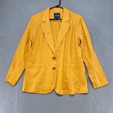 Modcloth Blazer Jacket Womens Large Linen Pockets Longline Mustard Office