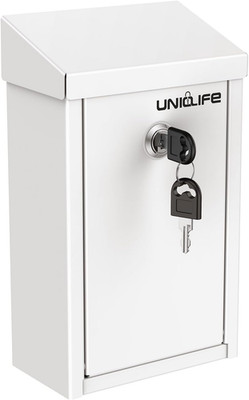 Key Drop Box for Outside, White Metal Donation Box Collection Box with Key Lock,