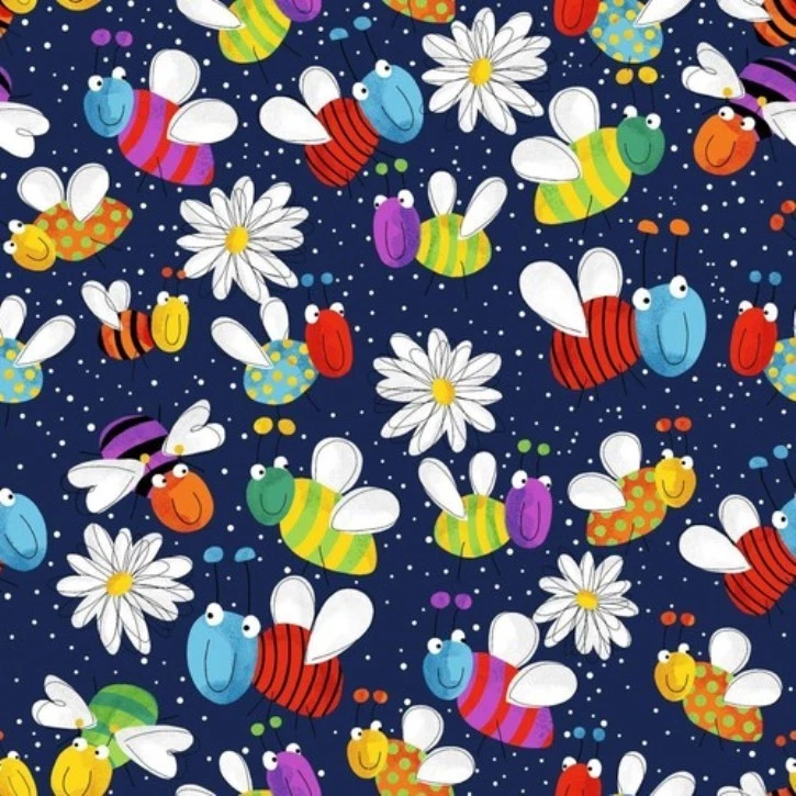 OASIS By The Yard, Lady Bugs Navy, Cotton FLANNEL, $3.99 Ships ANY Amount Of Fabric!