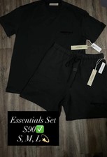 Fear of God ESSENTIALS Men's Black Cotton T-Shirt  Shorts Set S, M, L