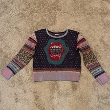 Kapital Wool Cotton Patchwork Knit Cropped Sweater Crewneck Lips Size 1 Japan