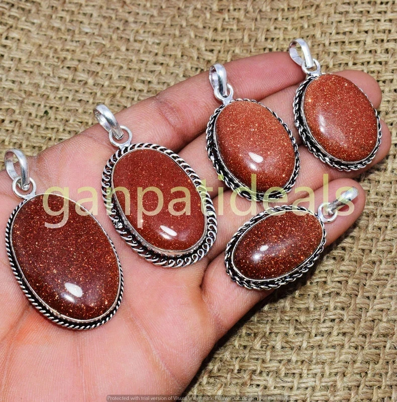 ¡Venta a granel! Lote de 5 piezas de colgantes de piedras preciosas de piedra solar enchapados en plata 925 Foto 2 de 2