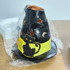 Partylite Halloween Spooky Hat Tea Light House Ghost Spinner Bat W/ 6 Candle NIB