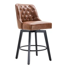 Bar Stools Upholstered Bar Chairs with Footpads Armless Leather Swivel Barsto...