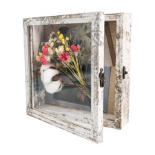 GraduationMall 8x8 Wood Shadow Box Frame Glass Door Display 8x8, Rustic White