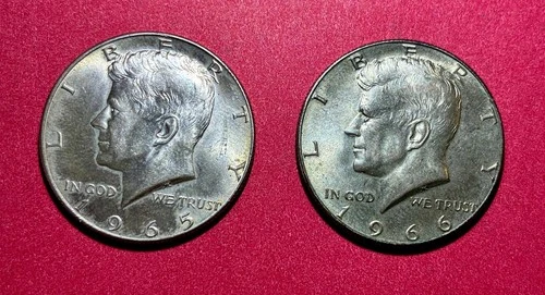 New Listing2 Kennedy Half Dollars 40% Silver - 1965 and 1966