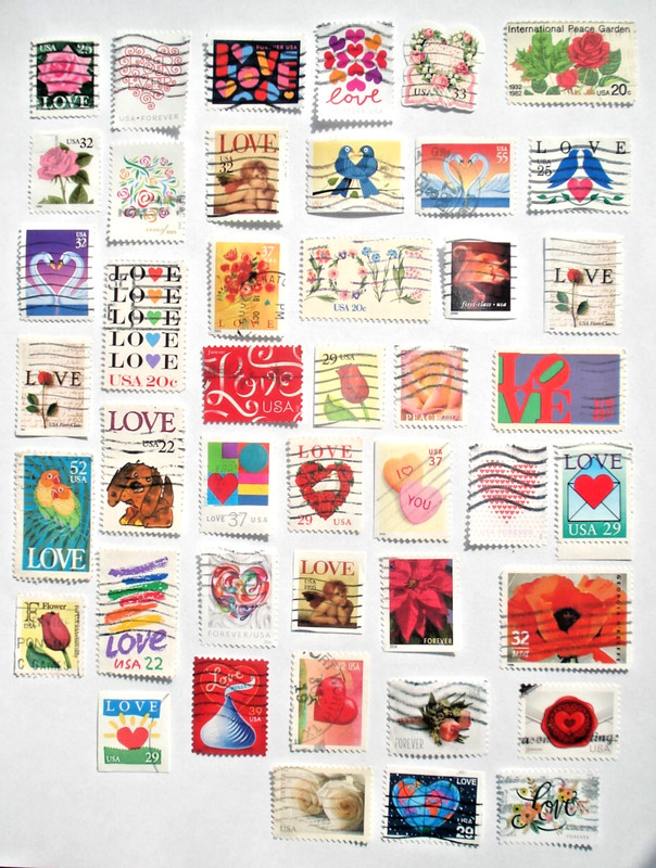 US MULTI COLOR LOVE USED COLLECTION STAMPS lot of 44