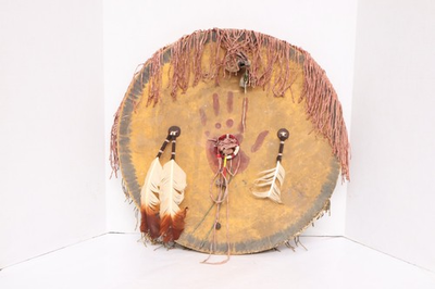 #ad #ad Old Native American Sioux rawhide Shield Pictorial Hand ATQ Vintage 21quot; $559.20