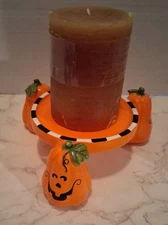 Ceremic Pumpkin Candle Holder Halloween Decor Excellent Cond Candle Not Included