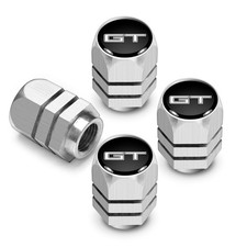 Ford Mustang Gt In Black On Silver Chrome Hexagon Aluminum Tire Valve Stem Caps
