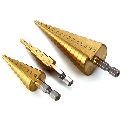 3-tlg. großer HSS Stahl Stufenkegelbohrer Titan Bit Set Lochschneider 4-12/20 /32mm