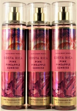 QTY 3 - Bath & Body Works COSTA RICA PINK PINEAPPLE SUNRISE Fine Body Mist Spray