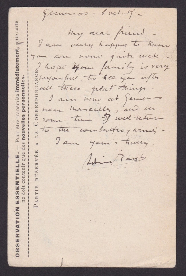 FRANCE 1915, Military postcard to Duver England, Returned, Fieldpost, WWI - Image 2 of 2