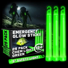 Green Glow Sticks Emergency Chem Lights (6", 25 Pack) Military Grade 12 Hour ...