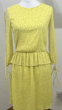 Zara Trafaluc Shift Dress Yellow & Black Stars Size S Peplum Slit 80's Style