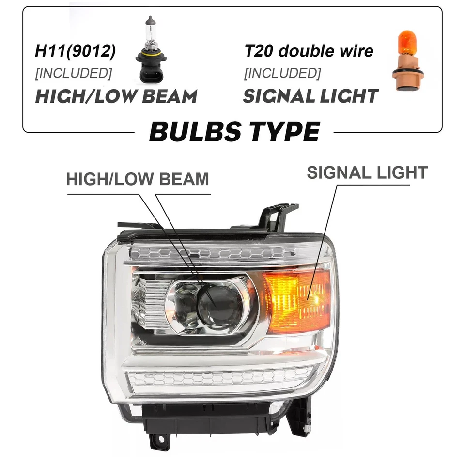 For 2014-2015 GMC Sierra 1500/15-19 2500HD 3500HD Halogen Factory Headlights L+R Foto 2 de 4