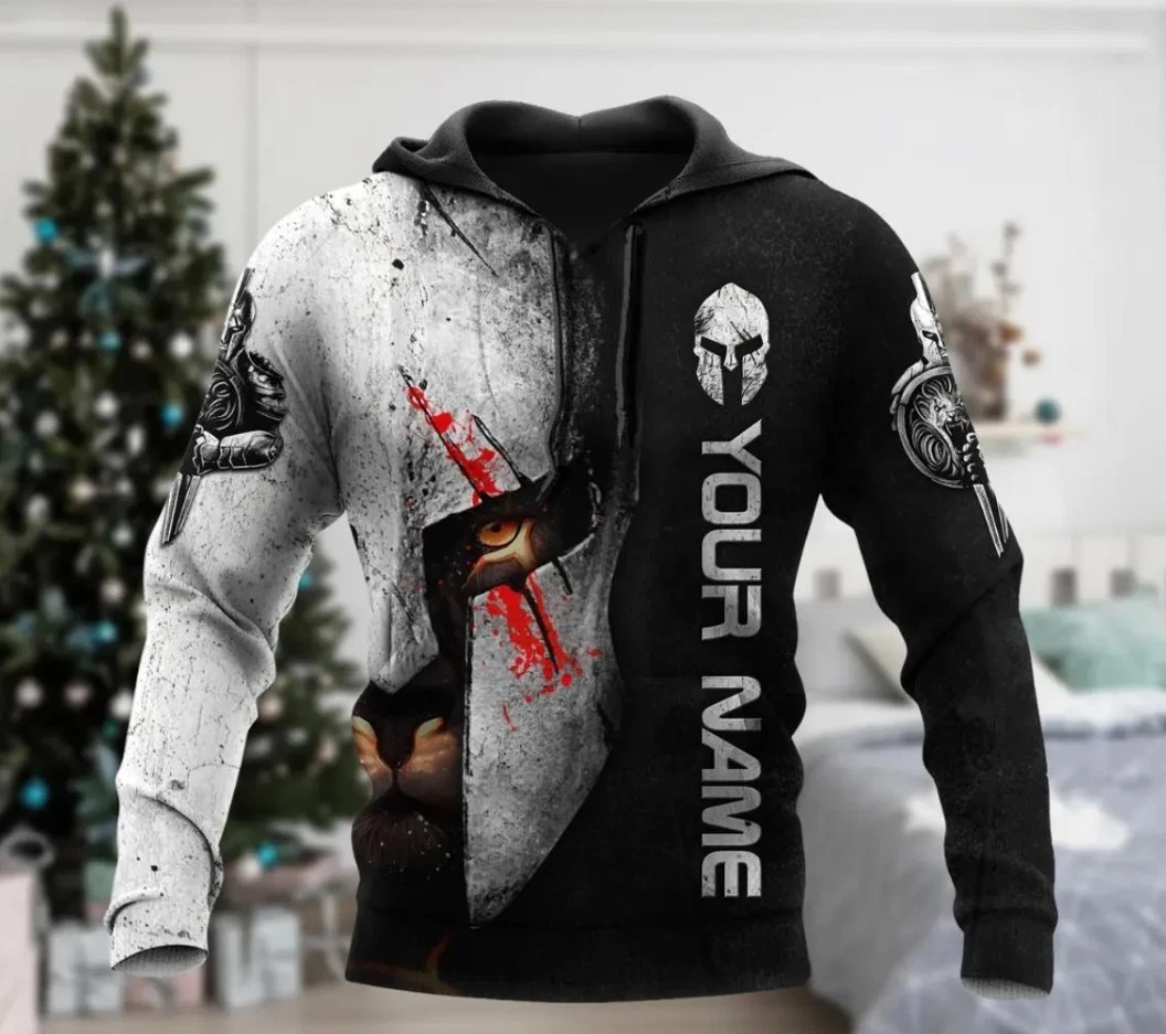 Custom Name Spartan Lion Hoodie, Warrior Helmet Sweatshirt
