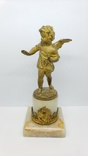 Antica statua angelo putti in bronzo su base marmo 