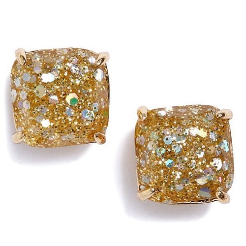 NWT Kate Spade Glitter Mini Square Stud Earrings Gold Opal Multi