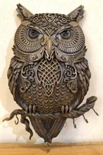 Key holder for wall Wooden carved Owl hook display Unique  Walnut wood