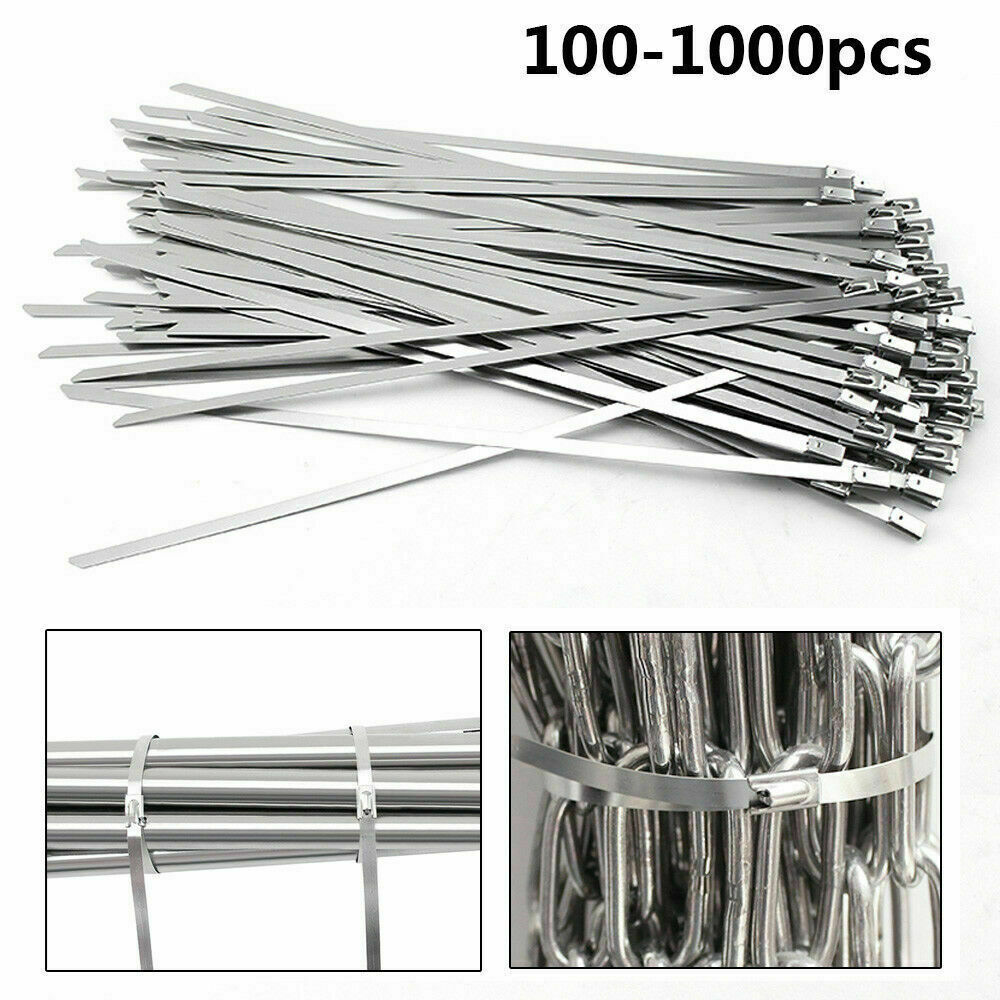 1000Pcs 12" 16" 18" Stainless Steel Metal Cable Zip Tie Self Lock Strap Strong
