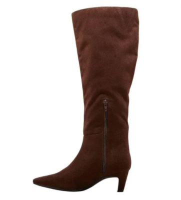 chocolate brown womens dress boots Women's Chocolate Faux Leather Pointed Toe Tall Boots