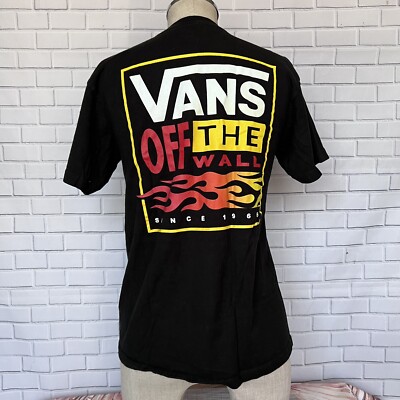 Vans Off The Wall Sz Small T-Shirt Graphic Tee Red Yellow Flames