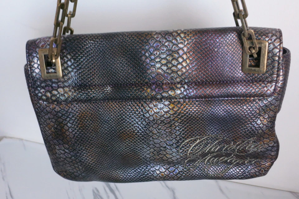 Auténtico bolso de hombro de cuero negro con cadena Christian Audigier para mujer Foto 3 de 4