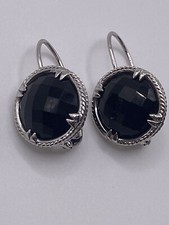 Sterling Silver Faceted Black Sapphire Dangle Earrings 680