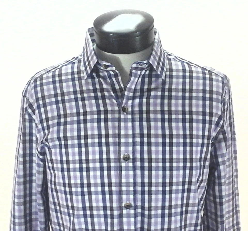 Camisa de Vestir BAR III Calce Ajustado Púrpura Cuadros Abotonados Elastizada L/S Para Hombre M $65 Nueva Foto 4 de 4